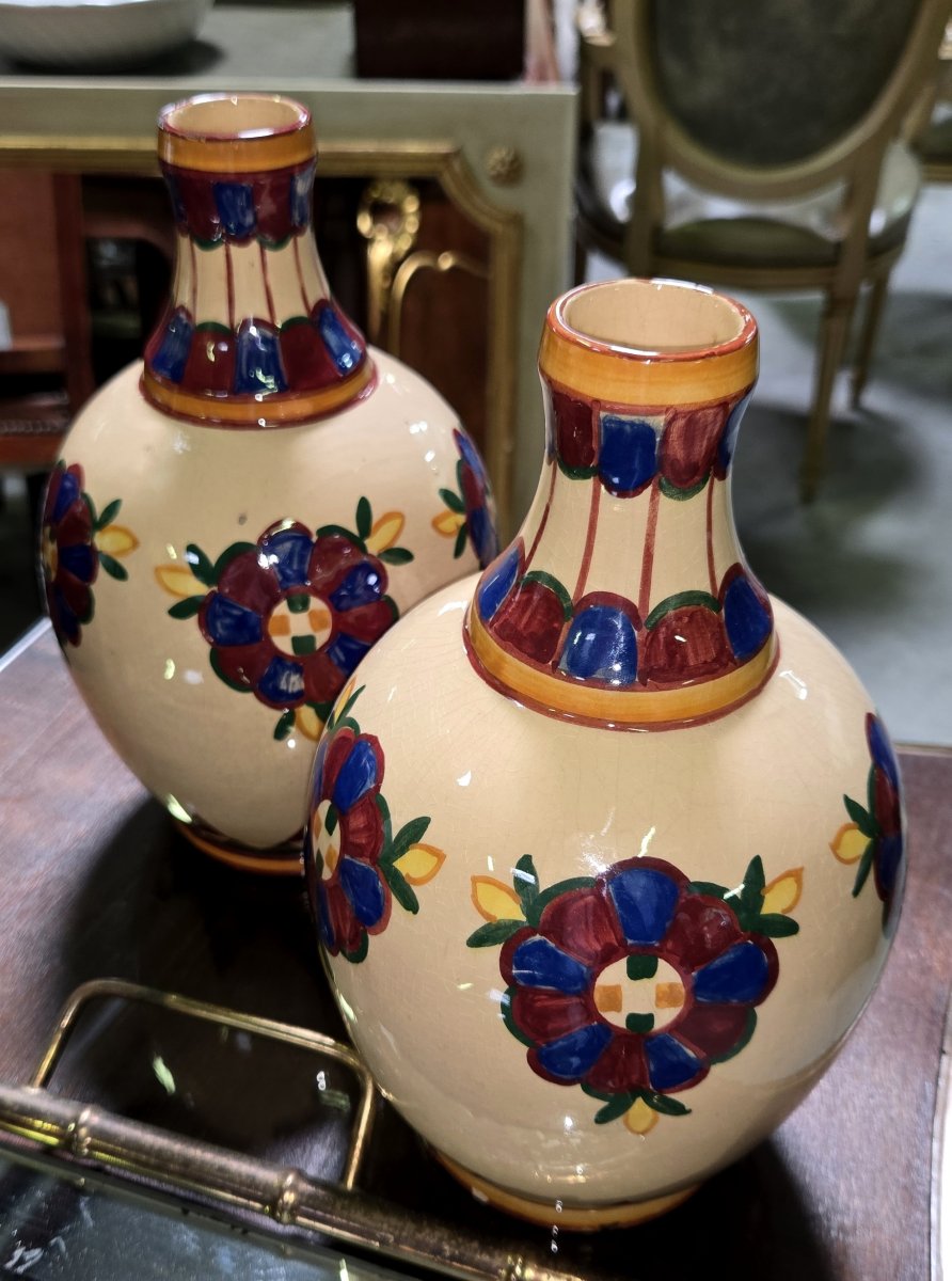 Desvres par Henri Delcourt : paire de vase Art déco signés -photo-4