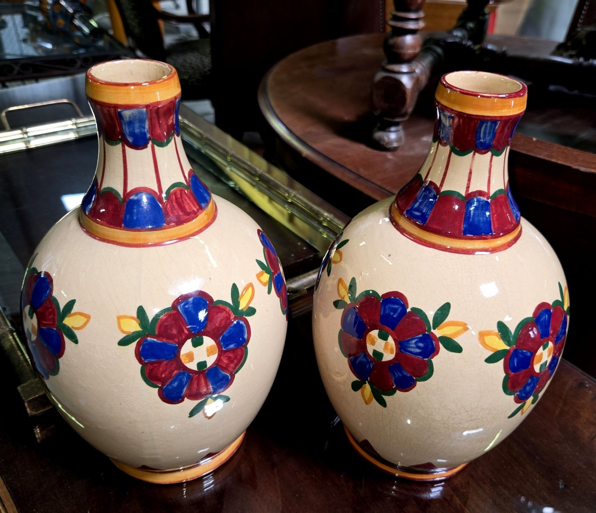 Desvres par Henri Delcourt : paire de vase Art déco signés 