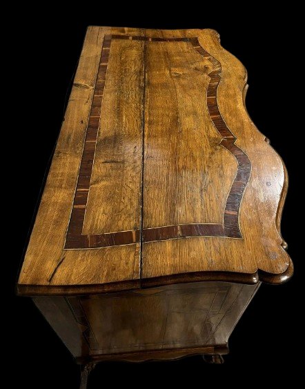 Louis XV Period Arbalète Chest Of Drawers In 18th Century Marquetry Of Fine Woods-photo-3
