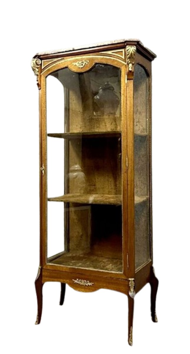 Louis XV Style 3-sided Glass Display Case In Mahogany And Gilded Bronze, 19th Century-photo-3