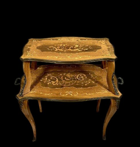 Table desserte a double plateau en marqueterie époque Napoléon III époque XIXeme-photo-1