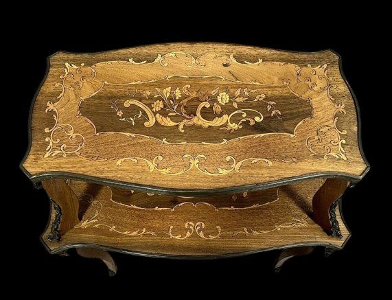 Table desserte a double plateau en marqueterie époque Napoléon III époque XIXeme-photo-4