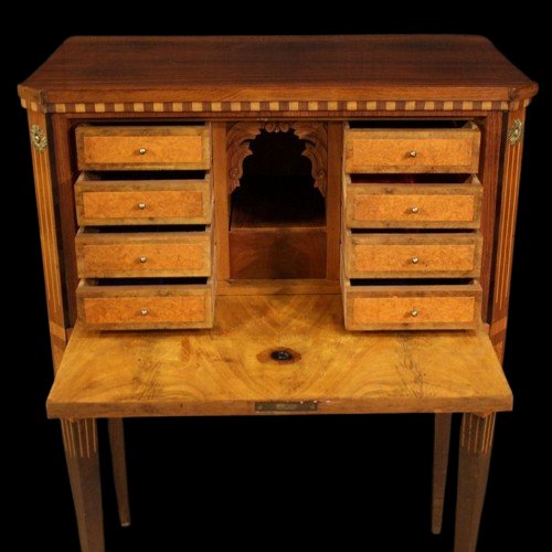 Bargueno Louis XVI Style Secretary Cabinet In Precious Wood Marquetry-photo-1