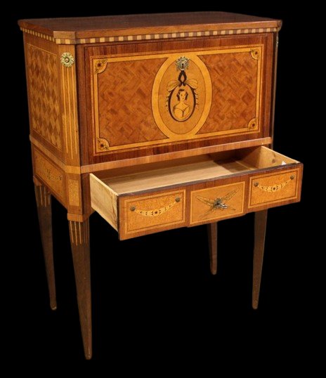 Bargueno Louis XVI Style Secretary Cabinet In Precious Wood Marquetry-photo-2