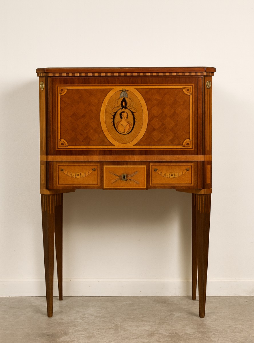 Bargueno Louis XVI Style Secretary Cabinet In Precious Wood Marquetry