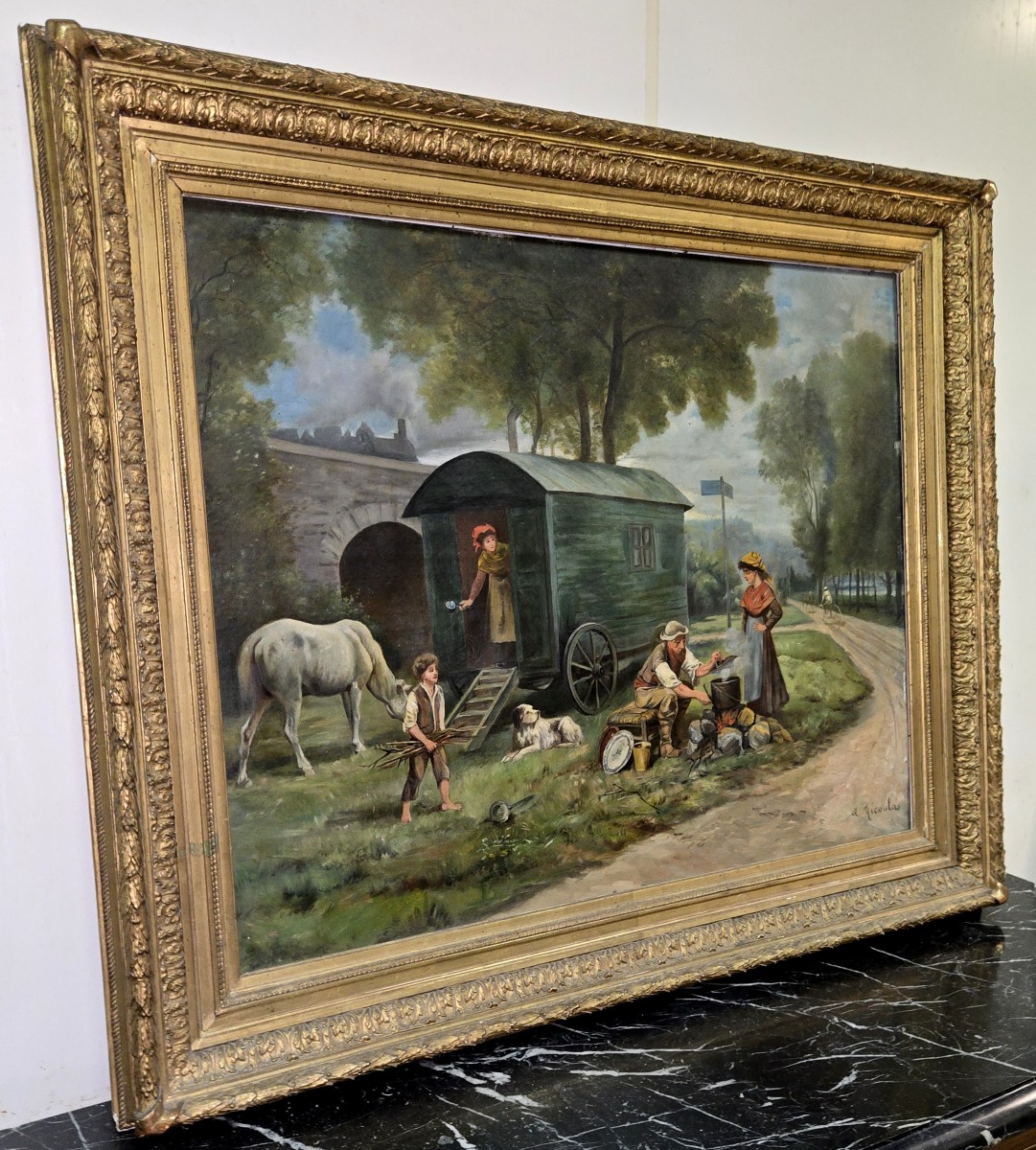 Oil Painting On Canvas From The 19th Century: The Gypsies 