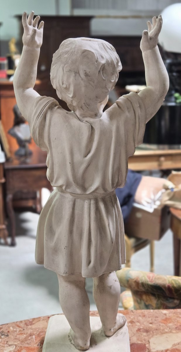 Very Large Plaster Sculpture: Putto With Raised Arms-photo-4