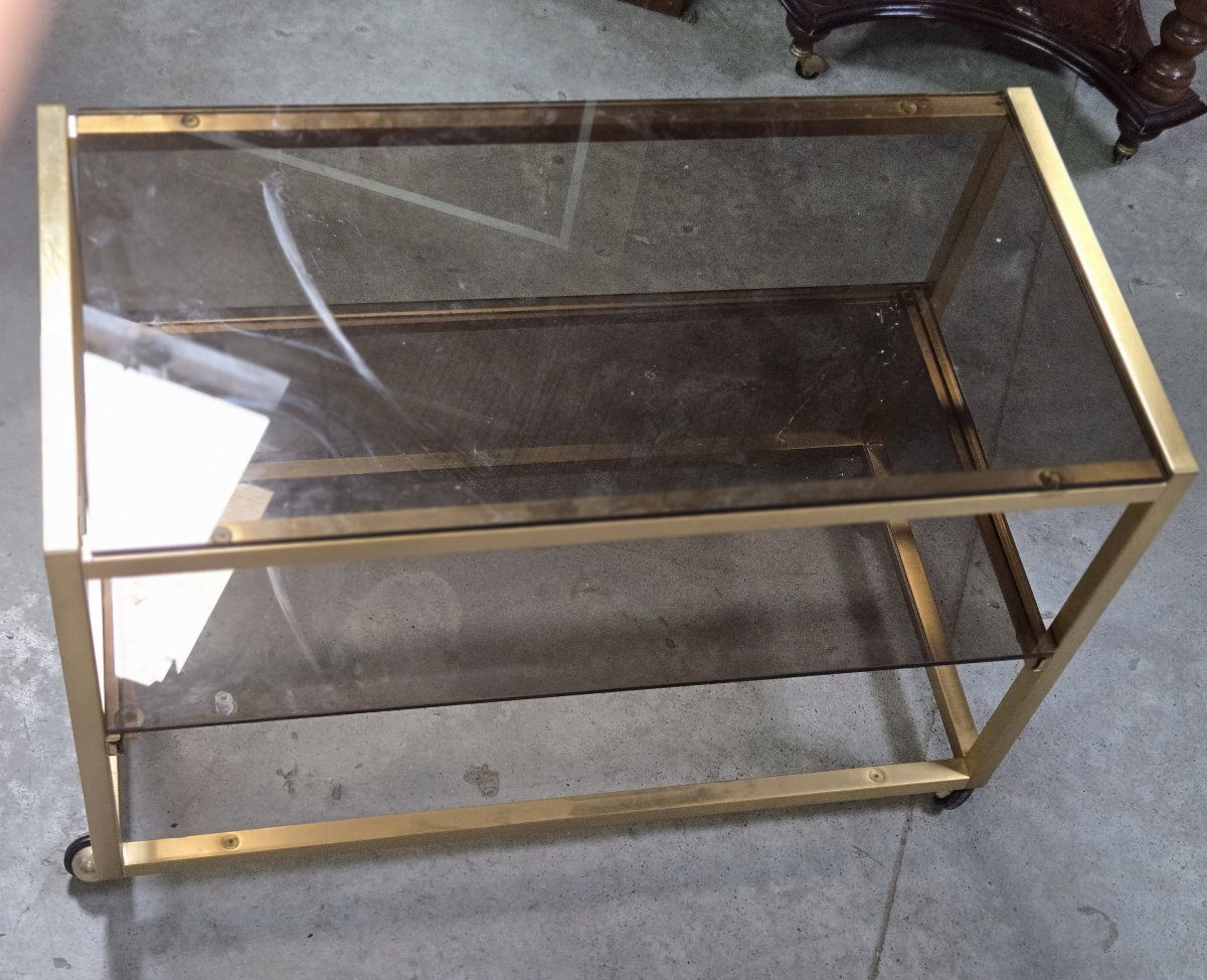 According To Pierre Vandel: Gilded Metal Trolley On Wheels Circa 1970-photo-2