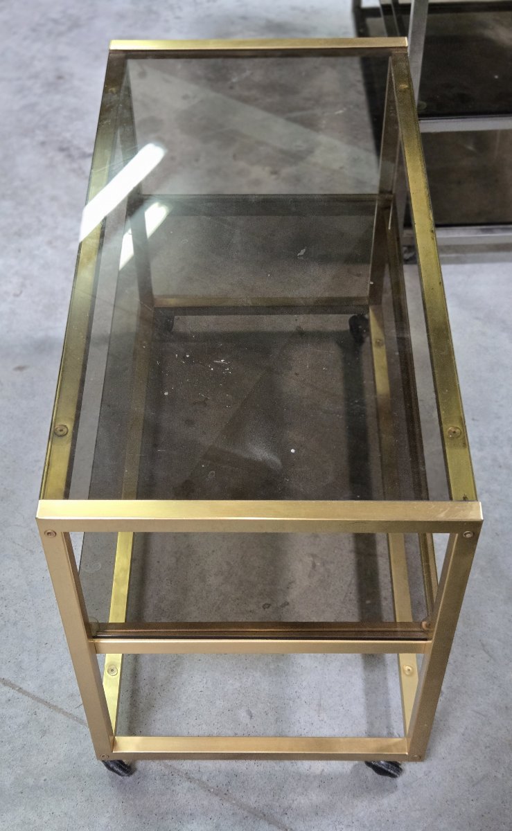 According To Pierre Vandel: Gilded Metal Trolley On Wheels Circa 1970-photo-4