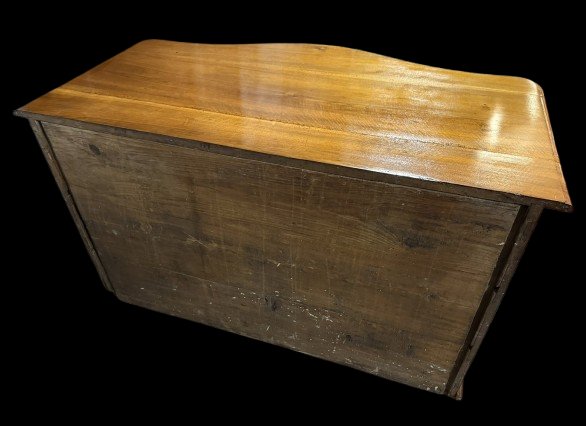 Curved Chest Of Drawers From The Louis XIV - Louis XV Period In Burr Walnut And Gilded Bronze-photo-6