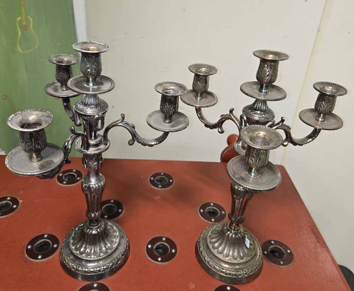 Pair Of Silver-plated Metal Candlesticks-photo-5