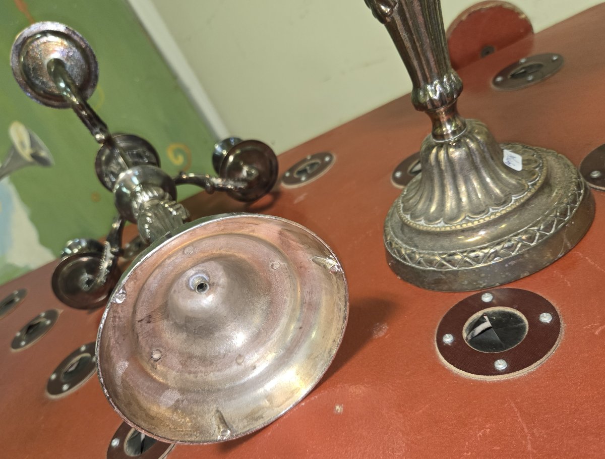 Pair Of Silver-plated Metal Candlesticks-photo-7