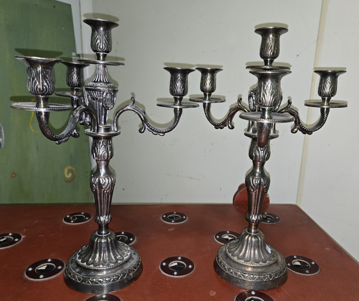 Pair Of Silver-plated Metal Candlesticks