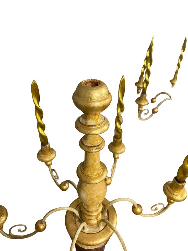 Very Rare Pair Of Very Large Terracotta And Gilded Wood Torches -photo-2