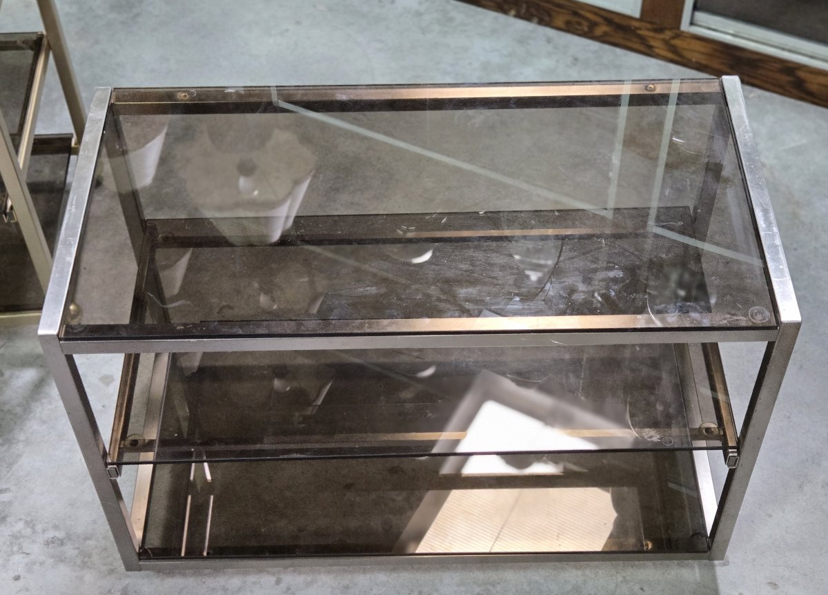 According To Pierre Vandel: Silver-plated Metal Trolley On Wheels, Circa 1970-photo-1