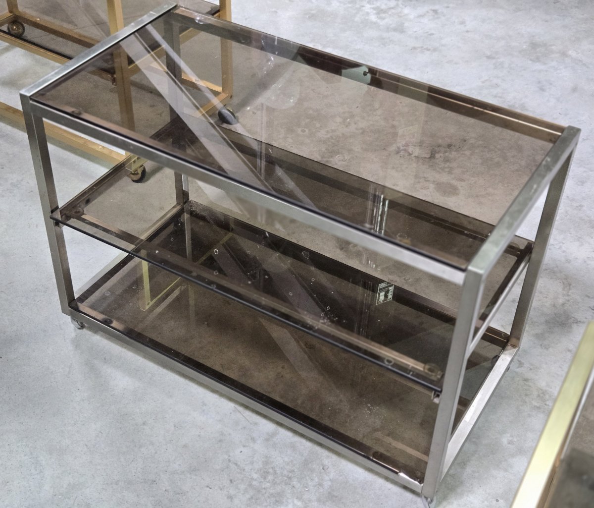 According To Pierre Vandel: Silver-plated Metal Trolley On Wheels, Circa 1970-photo-3