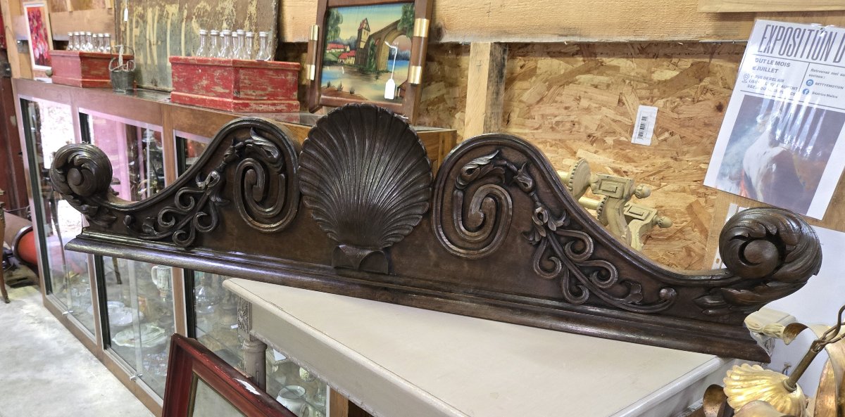 Grand fronton dessus de porte style Louis XV en noyer / 141cm-photo-3