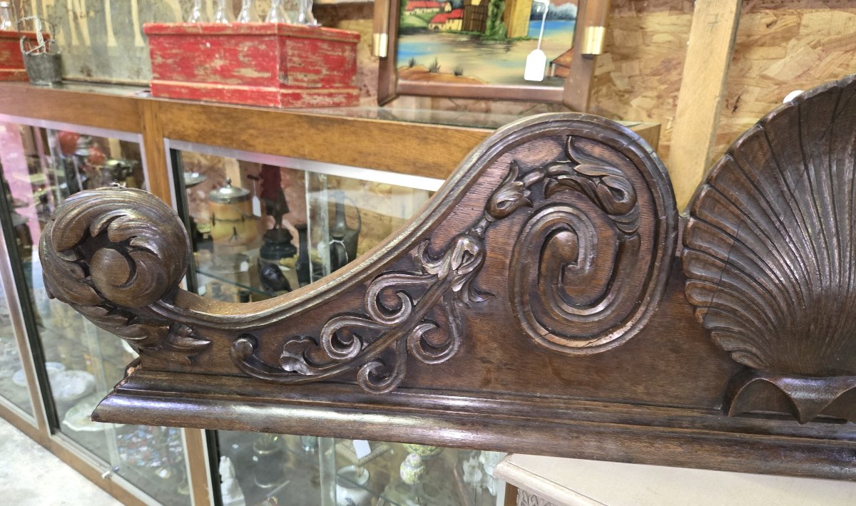 Grand fronton dessus de porte style Louis XV en noyer / 141cm-photo-5