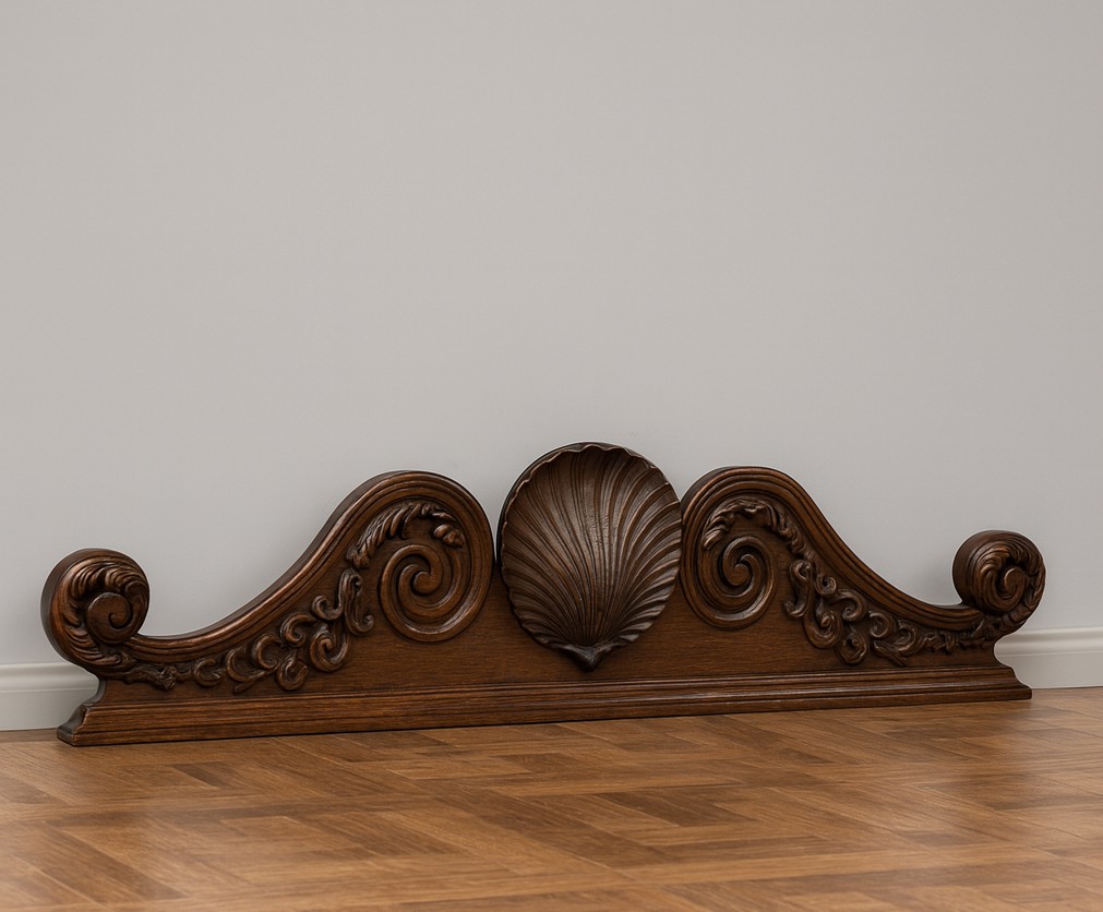 Grand fronton dessus de porte style Louis XV en noyer / 141cm