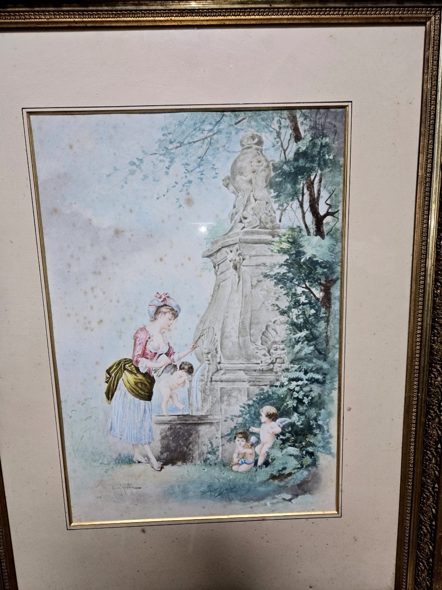 Eugène Grivaz: Pair Of Watercolors On Paper From The Late 19th Century-photo-6