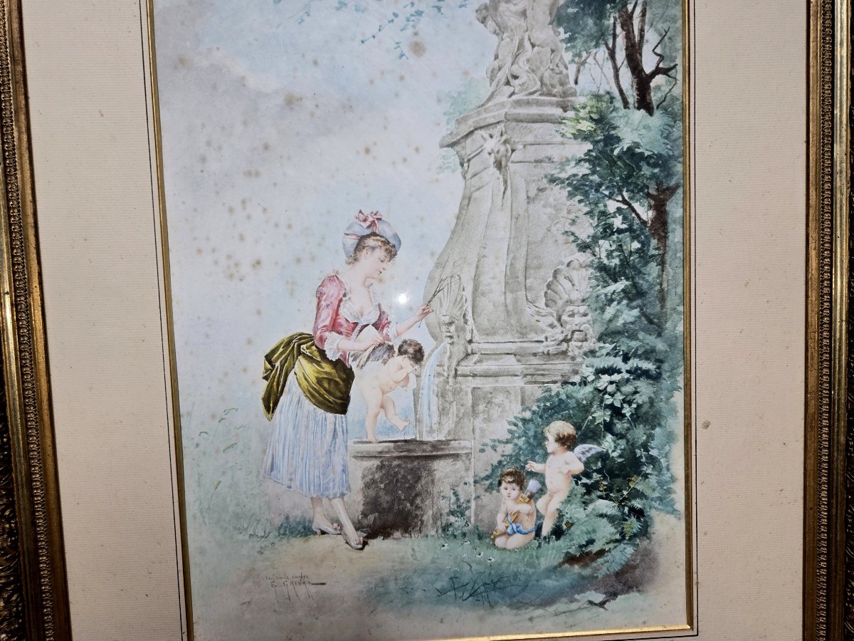 Eugène Grivaz: Pair Of Watercolors On Paper From The Late 19th Century-photo-7