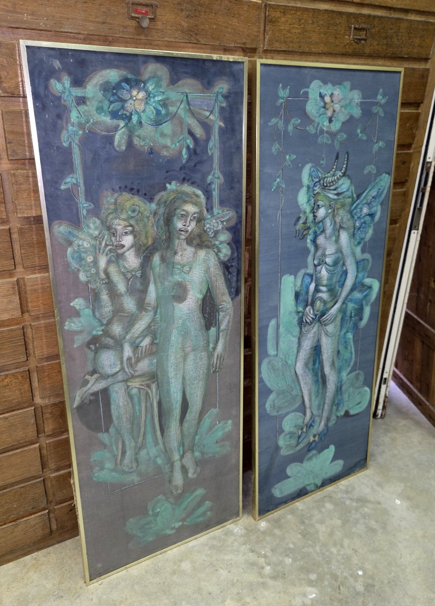 After Harold Gaze: 2 Large Oils On Panels -photo-1