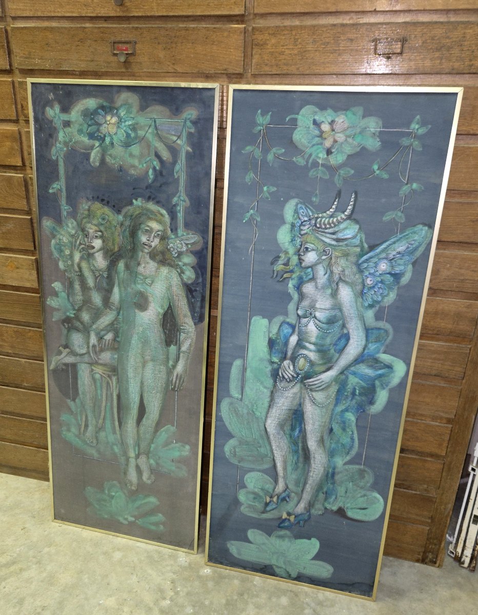 After Harold Gaze: 2 Large Oils On Panels -photo-2