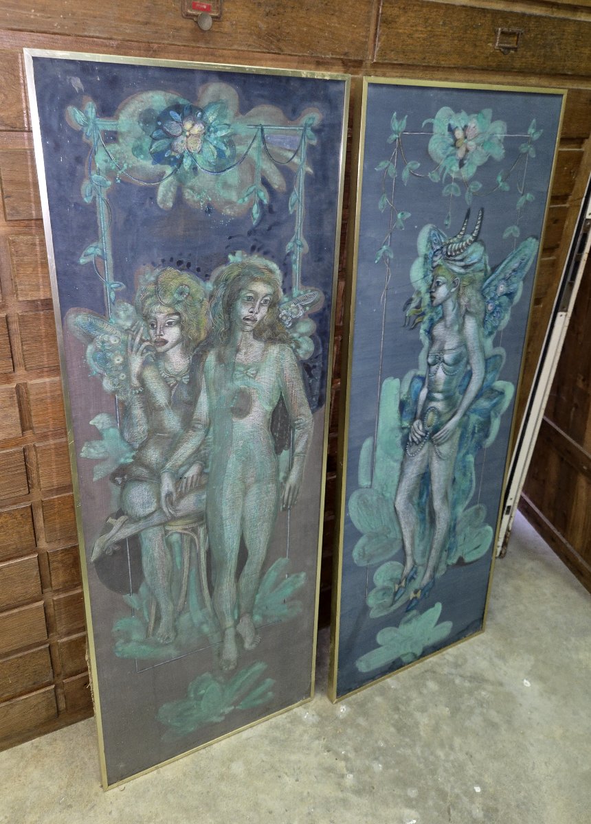 After Harold Gaze: 2 Large Oils On Panels -photo-5