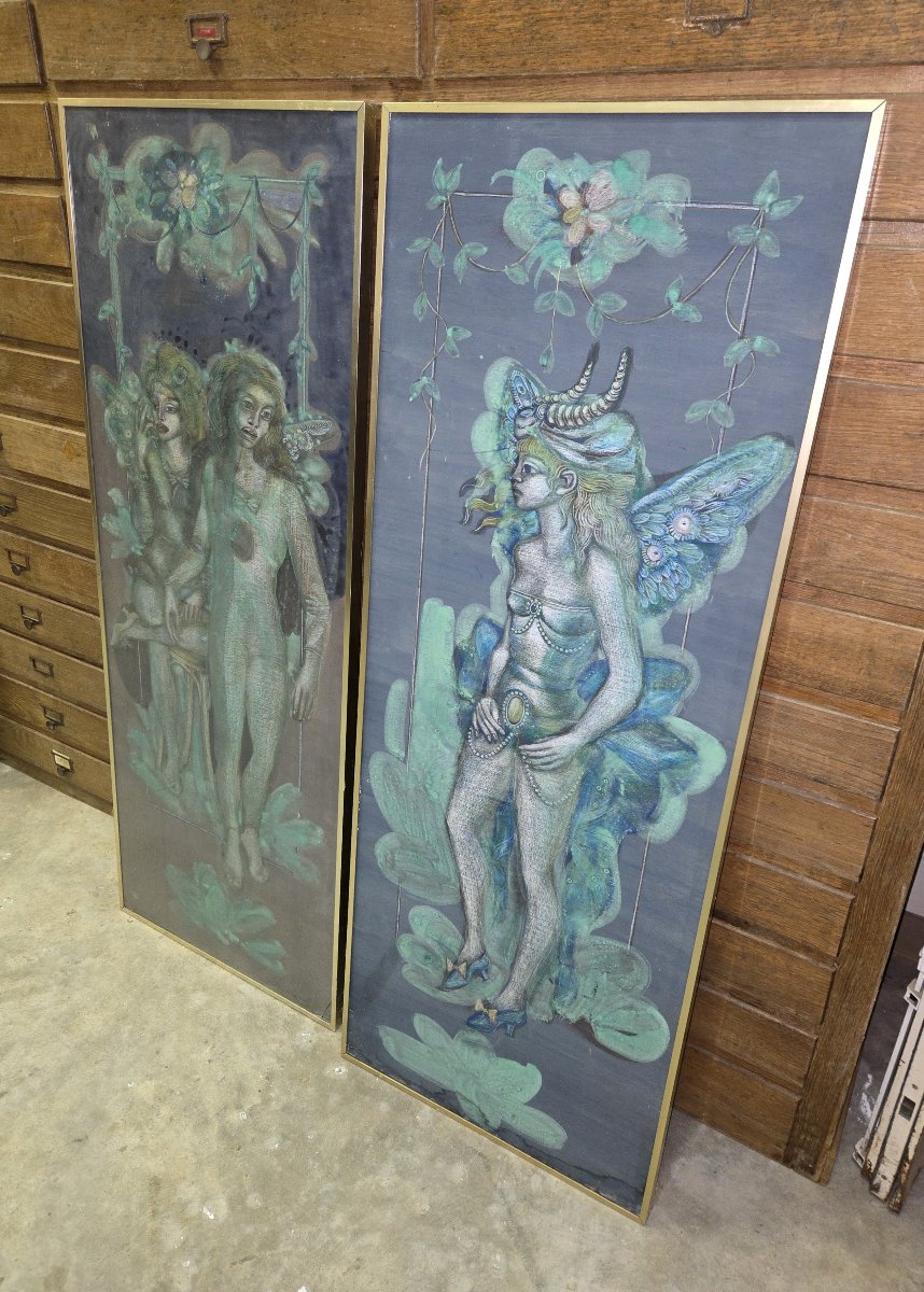 After Harold Gaze: 2 Large Oils On Panels -photo-6