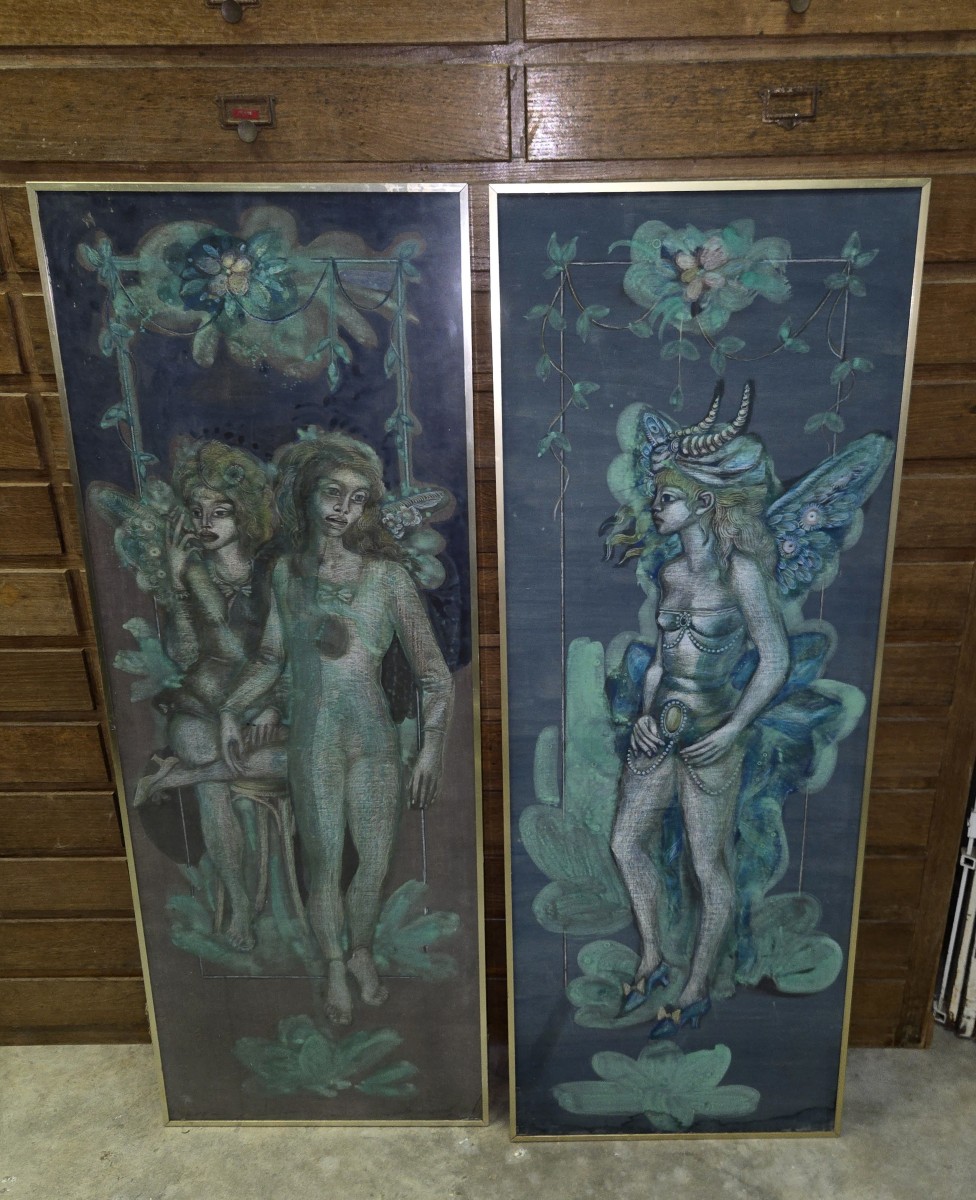 After Harold Gaze: 2 Large Oils On Panels 
