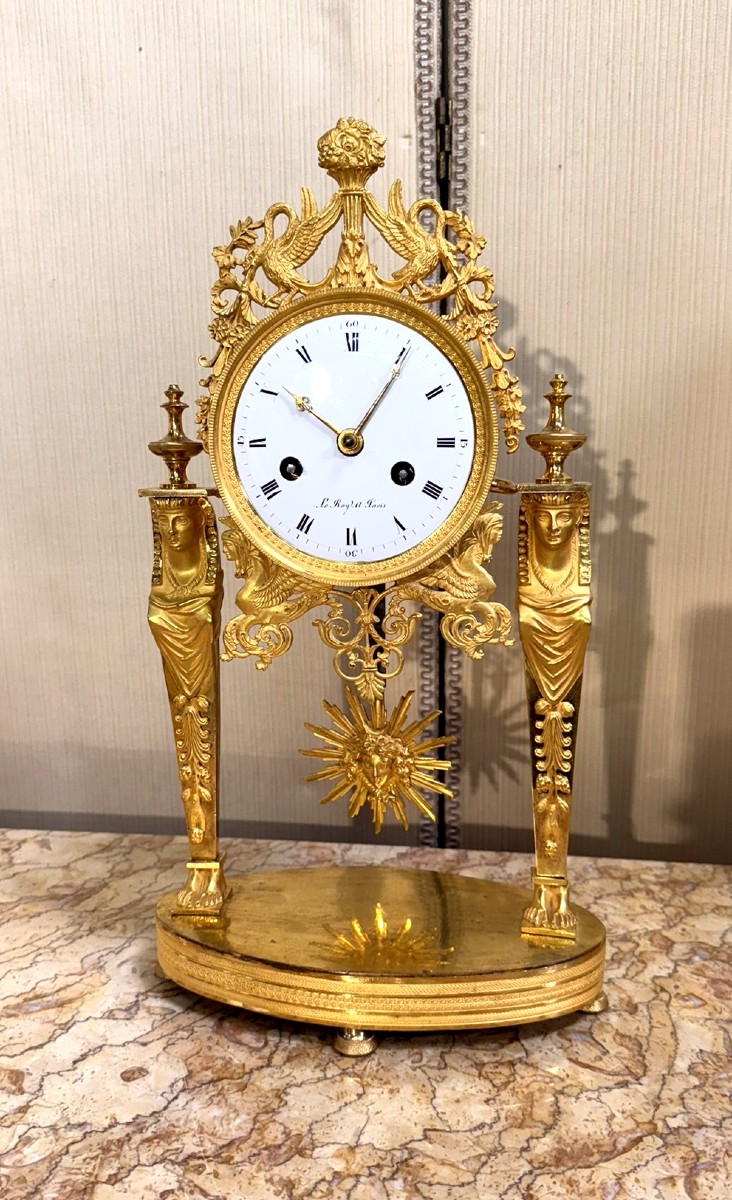 Pendule portique d’époque Empire en bronze doré au mercure -photo-2