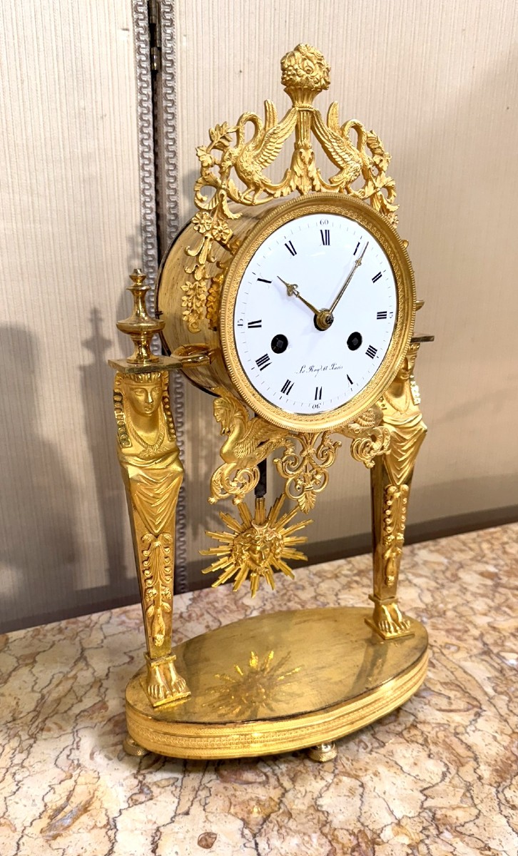 Pendule portique d’époque Empire en bronze doré au mercure -photo-3