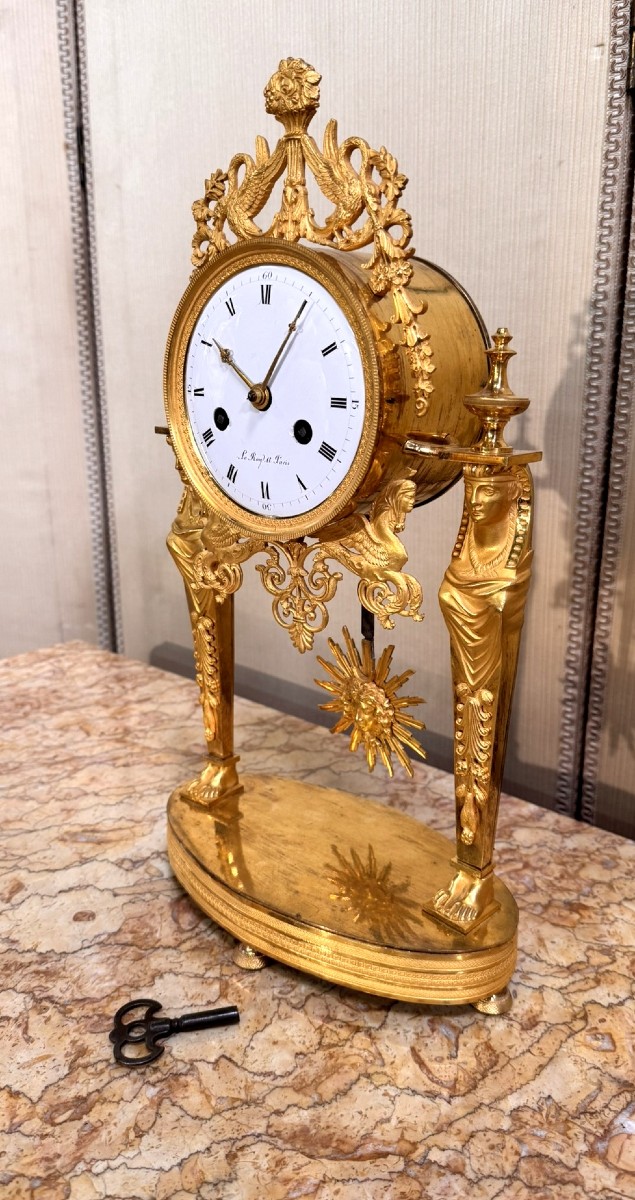 Pendule portique d’époque Empire en bronze doré au mercure -photo-7