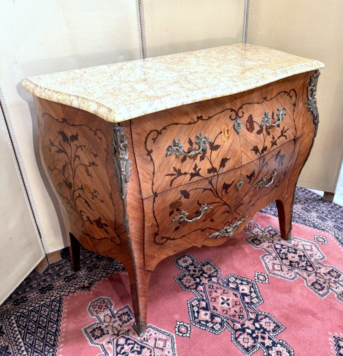 Louis XV Style Curved Ladies' Chest Of Drawers In Marquetry  -photo-1