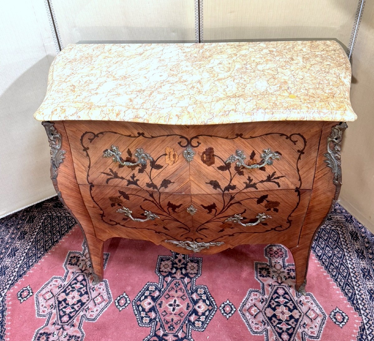 Louis XV Style Curved Ladies' Chest Of Drawers In Marquetry  -photo-2