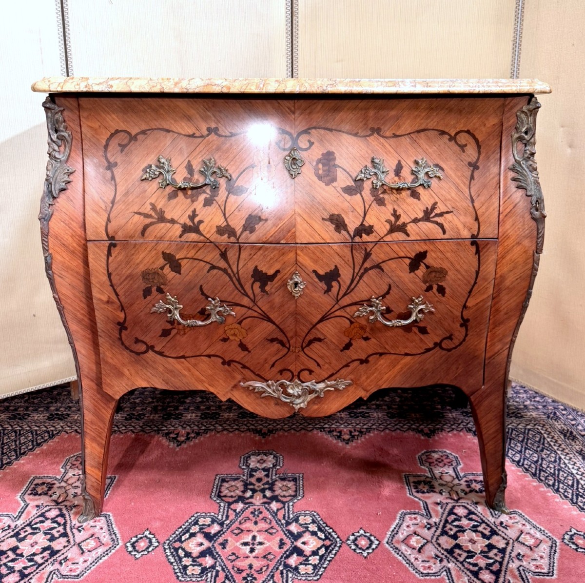 Louis XV Style Curved Ladies' Chest Of Drawers In Marquetry  -photo-5