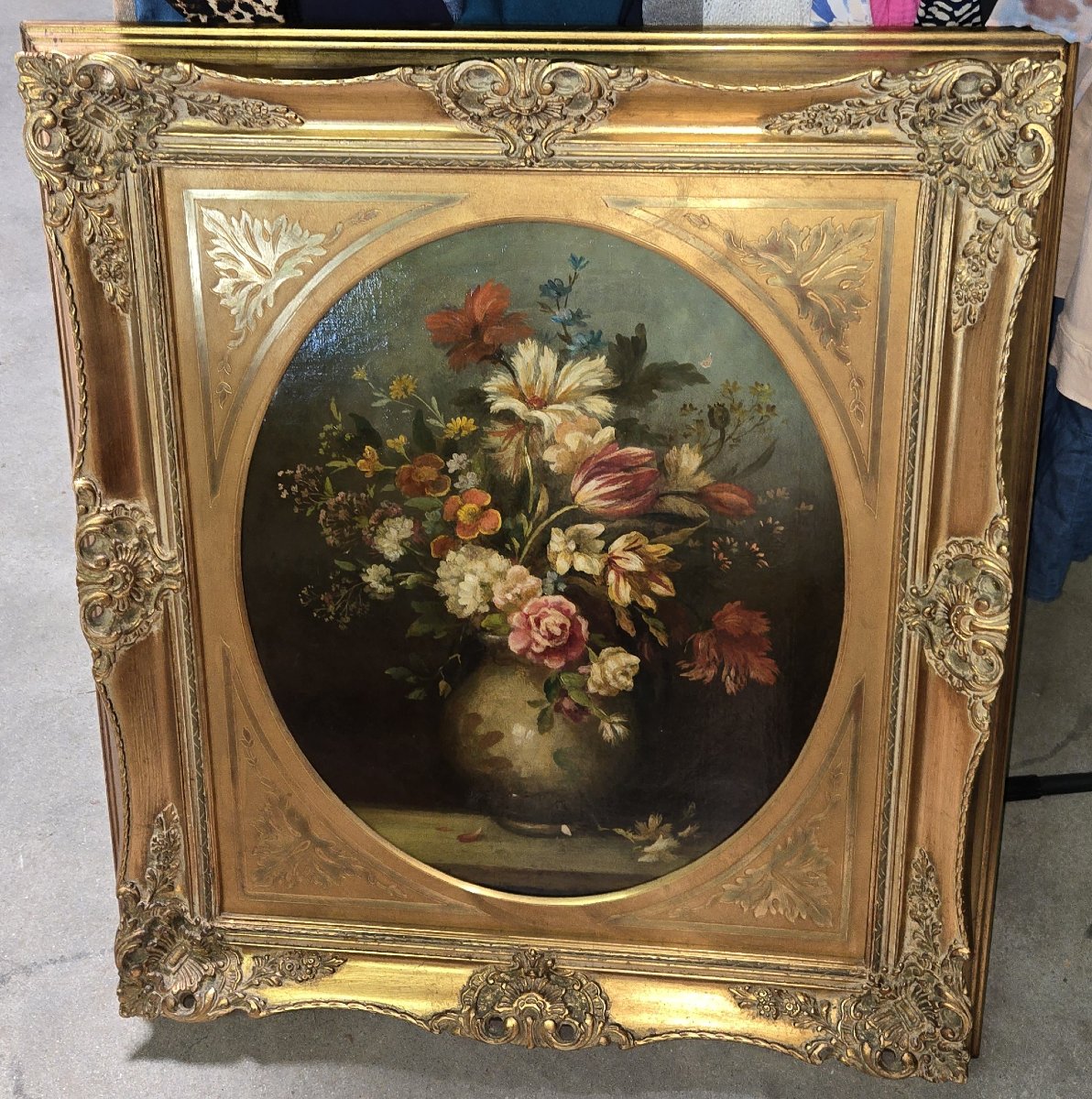 tableau huile sur toile XXeme : nature morte aux fleurs-photo-5