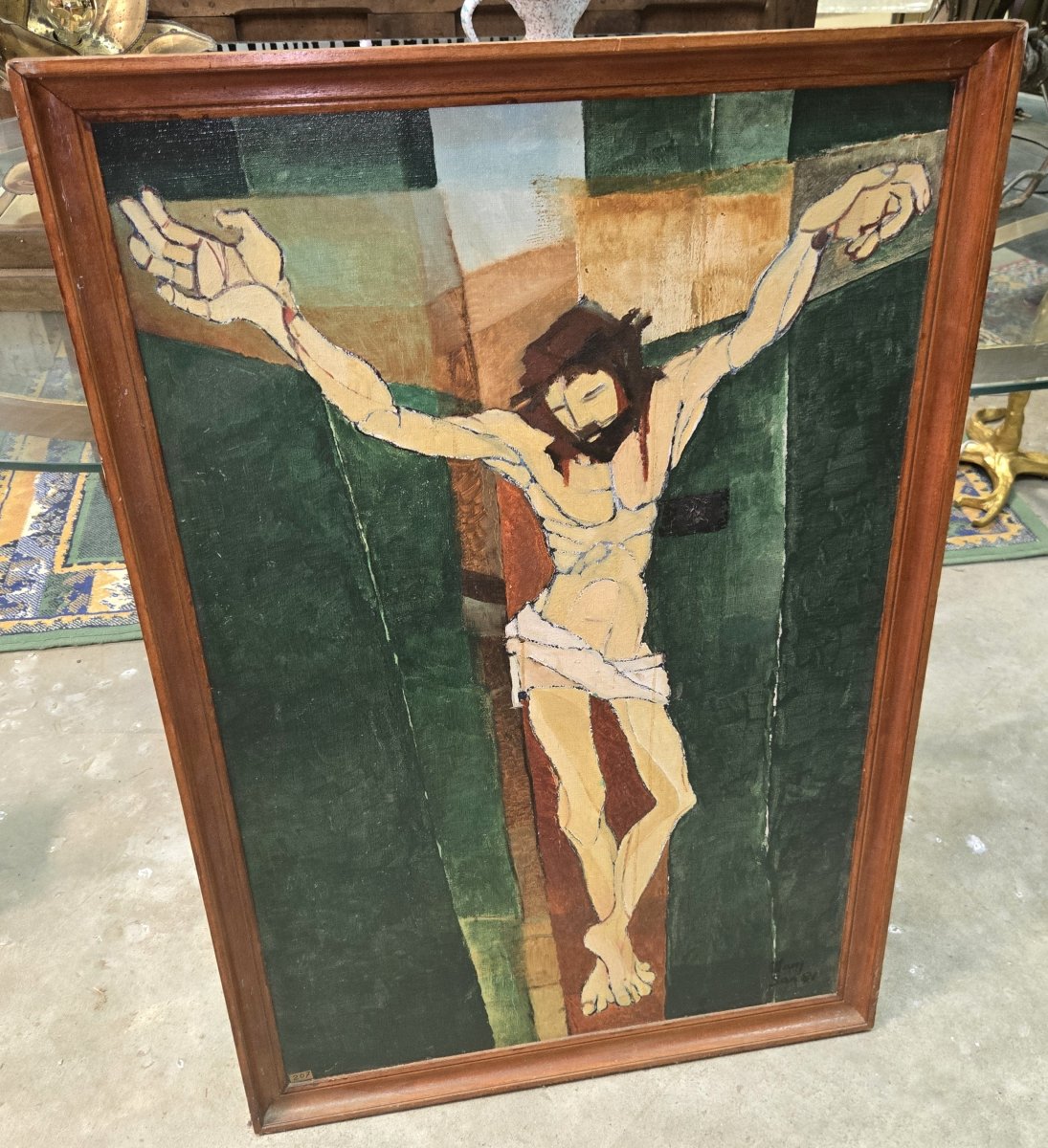 Oil On Canvas Dated And Signed Depicting Christ On The Cross-photo-1