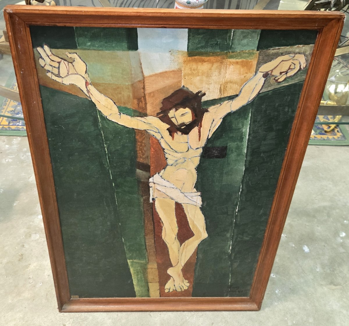 Oil On Canvas Dated And Signed Depicting Christ On The Cross-photo-4