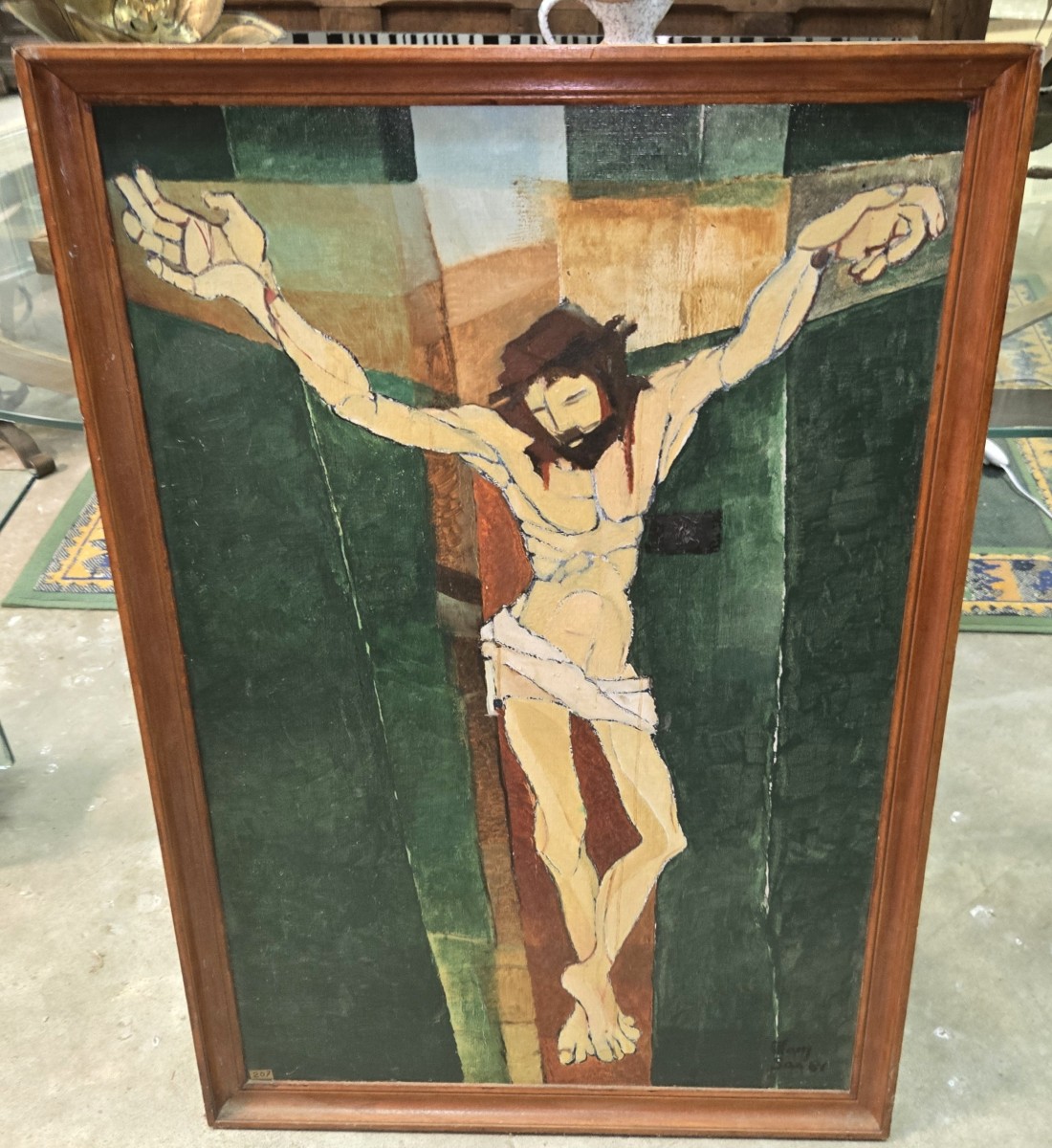 Oil On Canvas Dated And Signed Depicting Christ On The Cross