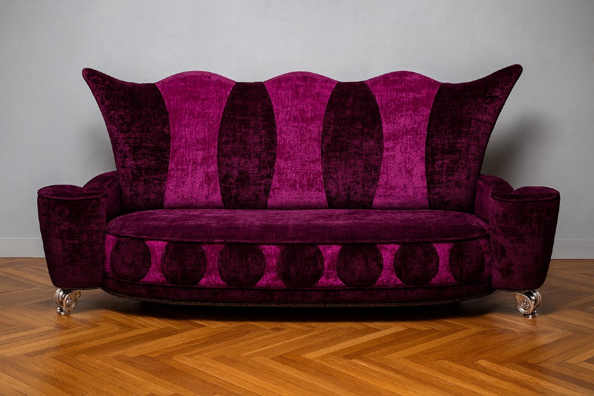 Bretz : trés important canapé Lucky en velours violine