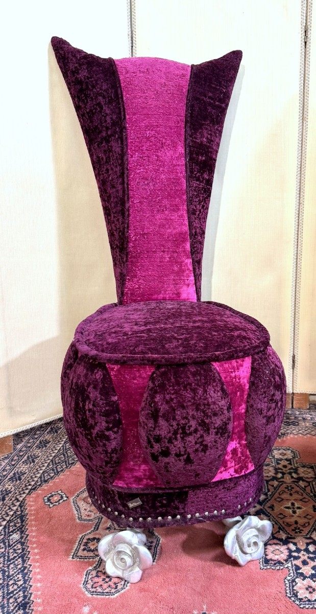 Bretz: Important Pair Of Purple Velvet Armchairs-photo-2