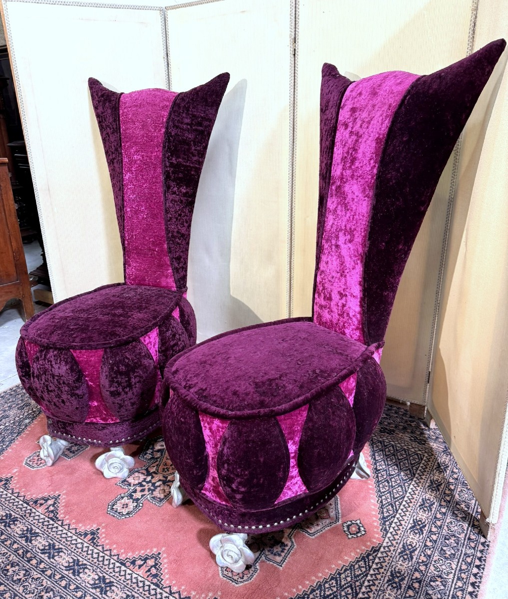 Bretz: Important Pair Of Purple Velvet Armchairs-photo-3