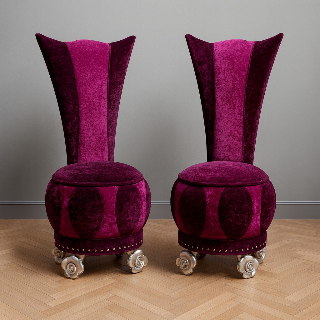 Bretz: Important Pair Of Purple Velvet Armchairs