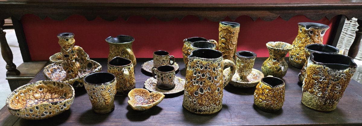 Large Batch Of Savoyard Ceramic Pieces With Honey Glaze-photo-1