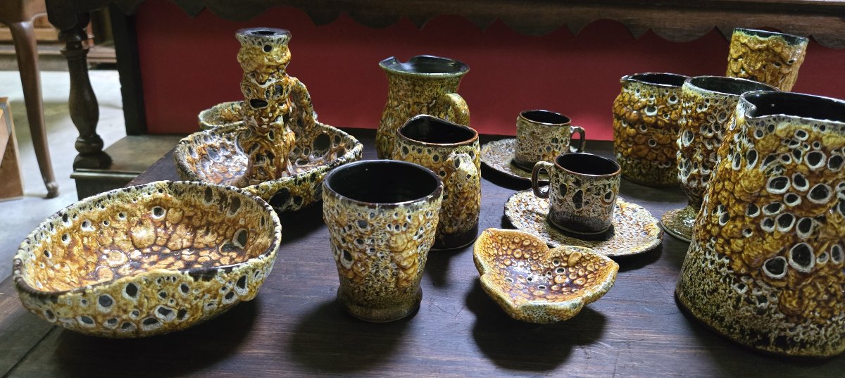 Large Batch Of Savoyard Ceramic Pieces With Honey Glaze-photo-4