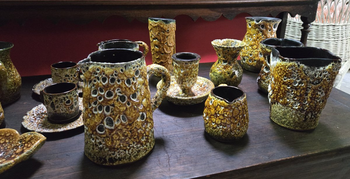 Large Batch Of Savoyard Ceramic Pieces With Honey Glaze-photo-5