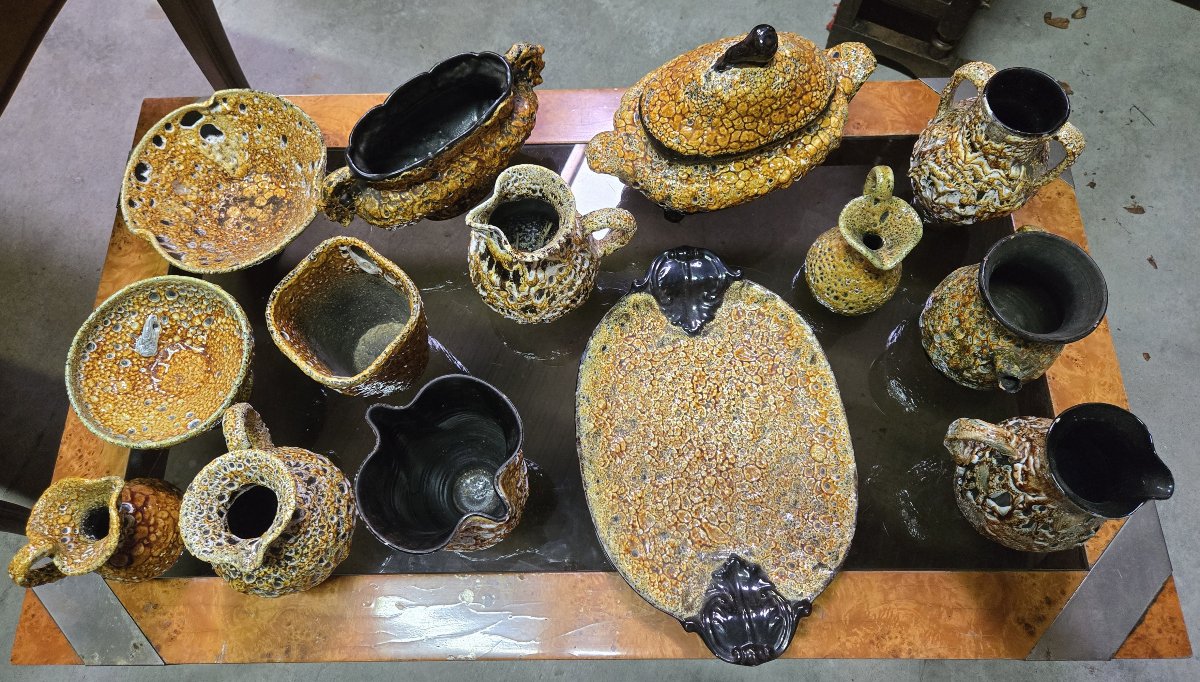 Large Batch Of Savoyard Ceramic Pieces With Honey Glaze-photo-2