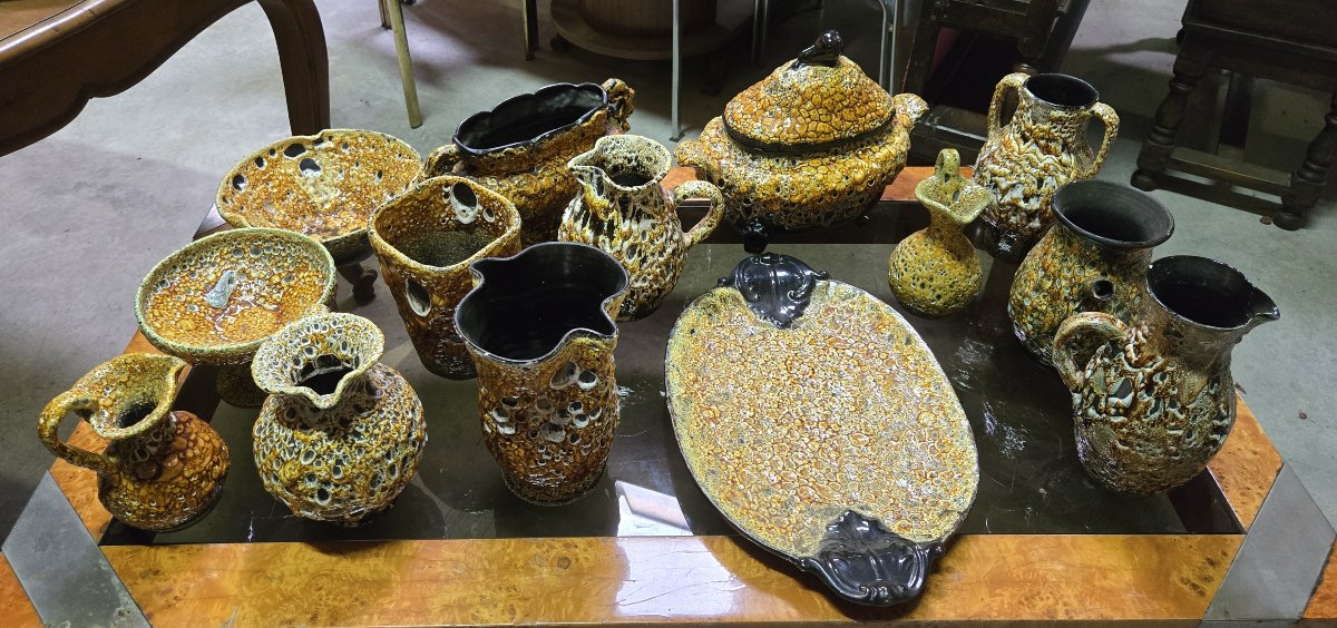 Large Batch Of Savoyard Ceramic Pieces With Honey Glaze-photo-3