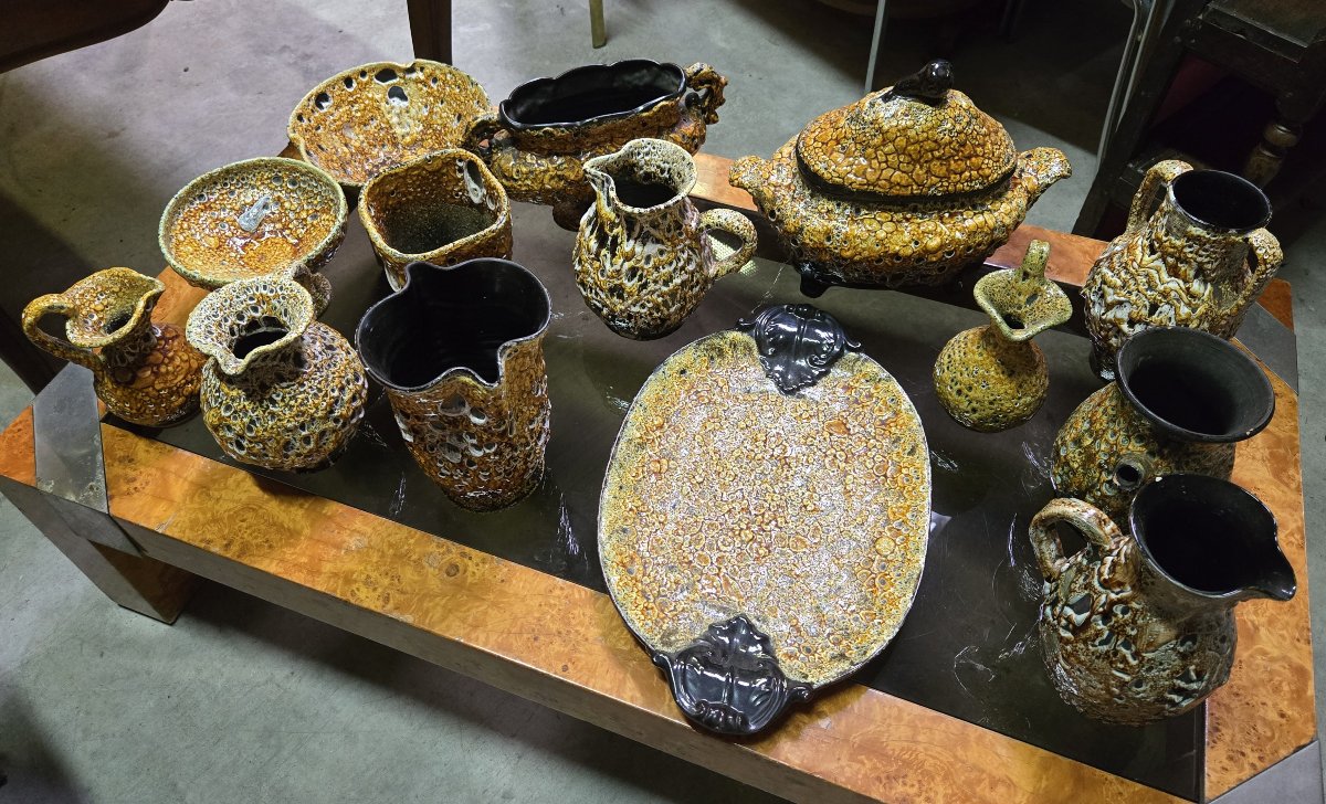 Large Batch Of Savoyard Ceramic Pieces With Honey Glaze-photo-6